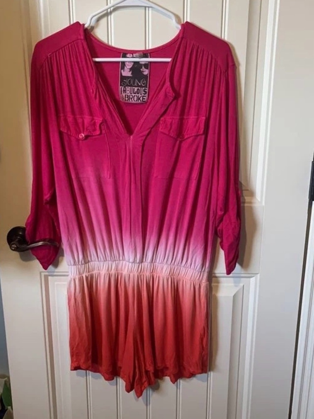 Young Fabulous & Broke Bright Pink V-Neck Romper